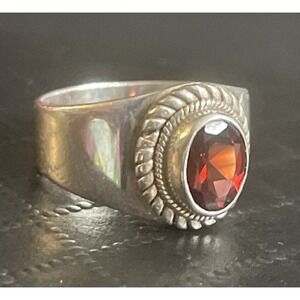 Vintage 925 Red Pinky Ring Size 4.75 Sterling Silver Bezel Set Signed Valentines